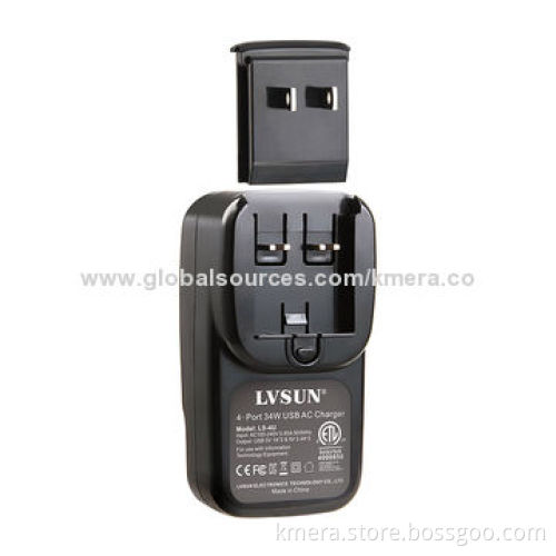 34W Portable Mobile Phone Charger with 4 Independent USB Ports, Charge to iPhone/iPad Simultaneously
